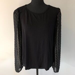 Women’s Pebble and Stone Black & Gold Sheer sleeve blouse top size M